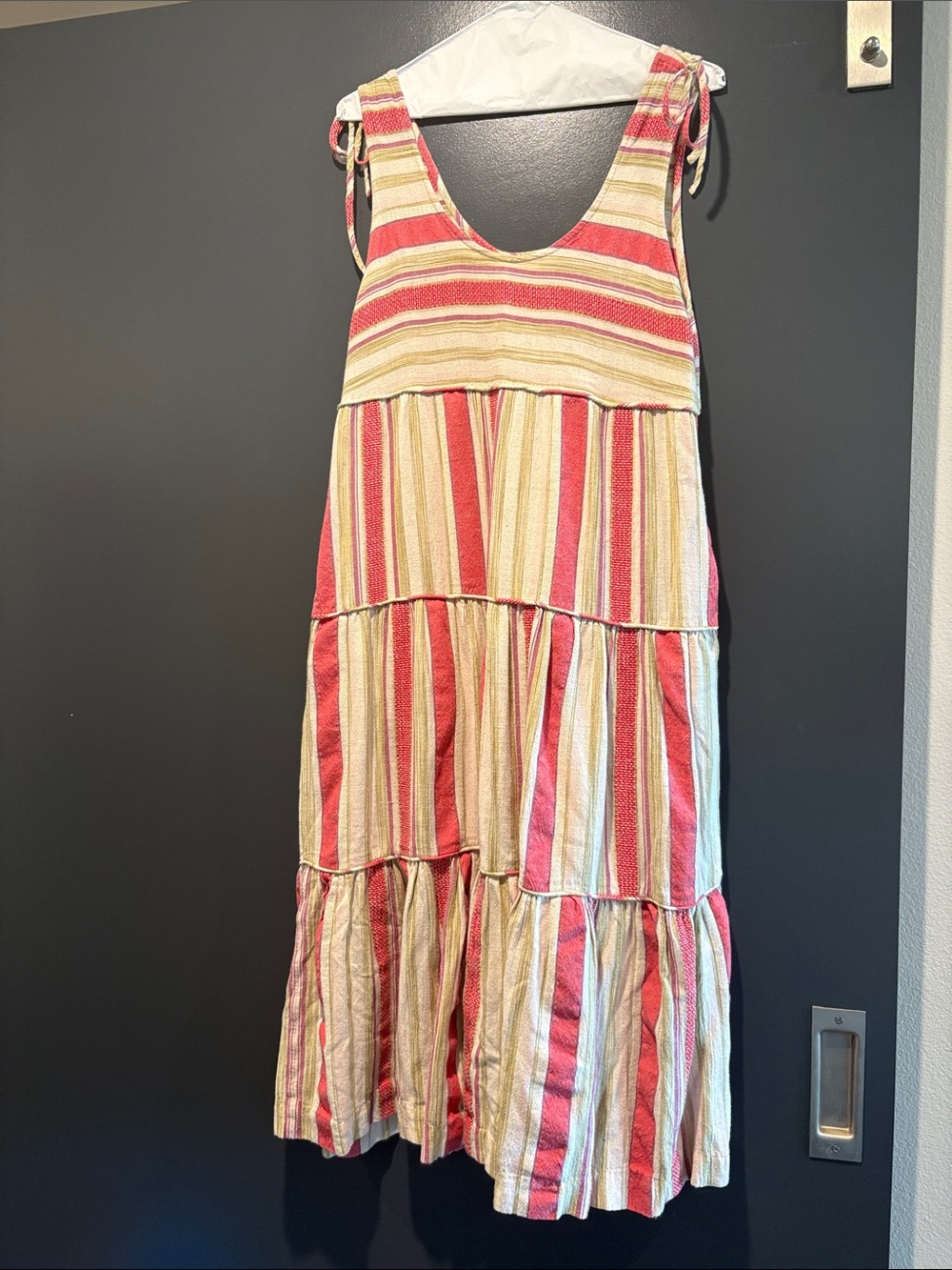 Faherty Striped Tie-Shoulder Maxi Dress in Coral and Cream